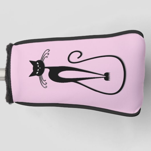 Whimsical Skinny Black Cat Pink Golf Headcover (Vorderseite)
