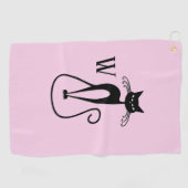 Whimsical Skinny Black Cat Pink Initial Golfhandtuch (Horizontal)