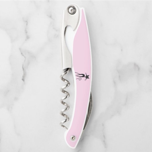Whimsical Skinny Black Cat Pink Kellnermesser (Vorderseite)