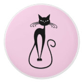 Whimsical Skinny Black Cat Pink Keramikknauf (Vorderseite)