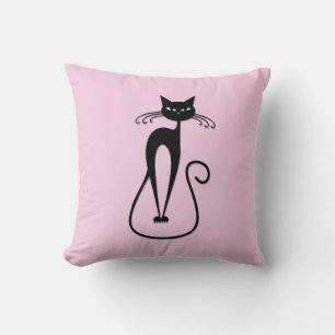 Whimsical Skinny Black Cat Pink Kissen