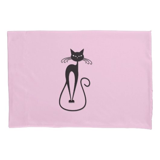 Whimsical Skinny Black Cat Pink Kissenbezug (Vorderseite)