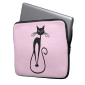 Whimsical Skinny Black Cat Pink Laptopschutzhülle (Vorderseite Links)