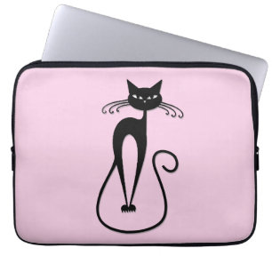 Whimsical Skinny Black Cat Pink Laptopschutzhülle