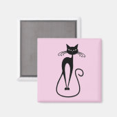 Whimsical Skinny Black Cat Pink Magnet (Vorderseite/Rückseite)