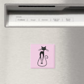 Whimsical Skinny Black Cat Pink Magnet (In Situ (Geschirrspüler))