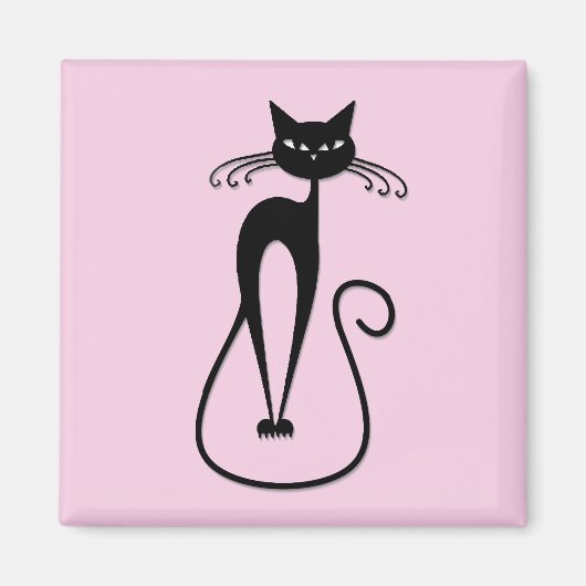 Whimsical Skinny Black Cat Pink Magnet (Vorne)