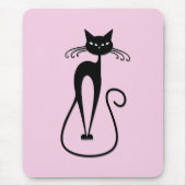 Whimsical Skinny Black Cat Pink Mousepad (Vorne)