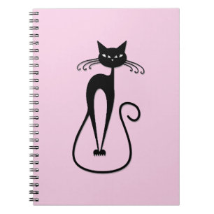 Whimsical Skinny Black Cat Pink Notizblock