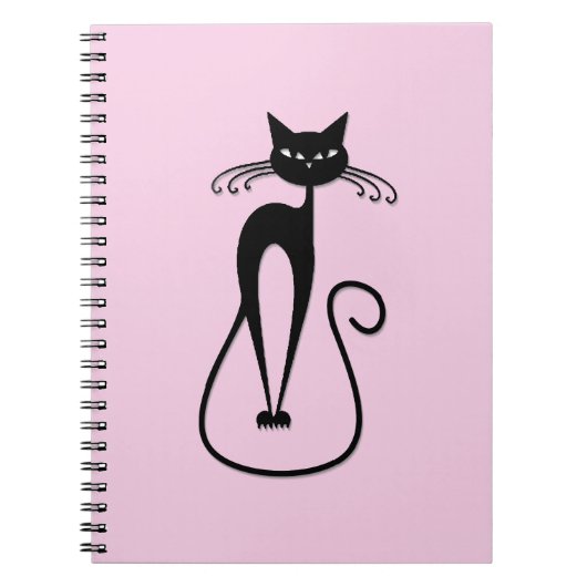 Whimsical Skinny Black Cat Pink Notizblock (Vorderseite)