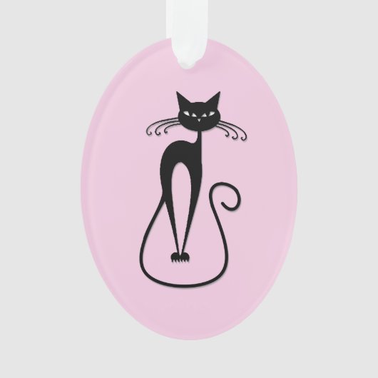 Whimsical Skinny Black Cat Pink Ornament (Vorderseite)