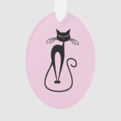 Whimsical Skinny Black Cat Pink Ornament (Rückseite)