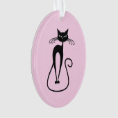 Whimsical Skinny Black Cat Pink Ornament (Vorderseite)