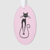 Whimsical Skinny Black Cat Pink Ornament (Vorderseite)