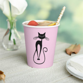 Whimsical Skinny Black Cat Pink Pappbecher