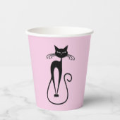 Whimsical Skinny Black Cat Pink Pappbecher (Vorderseite)