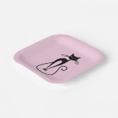 Whimsical Skinny Black Cat Pink Pappteller (Gewinkelt)