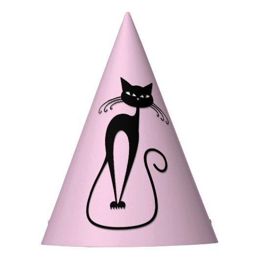 Whimsical Skinny Black Cat Pink Partyhütchen (Vorderseite)