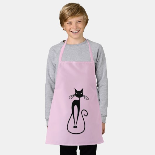 Whimsical Skinny Black Cat Pink Schürze (Getragen)