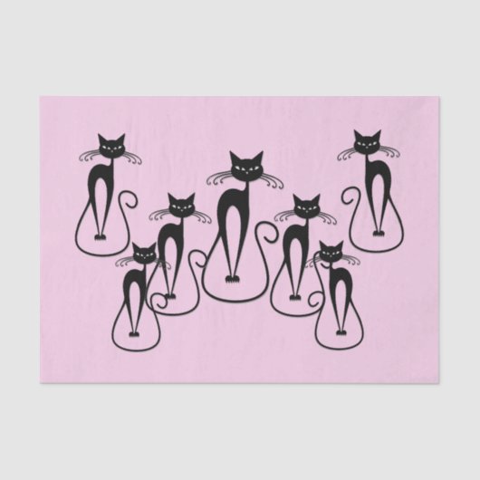 Whimsical Skinny Black Cat Pink Seidenpapier (Vorderseite)