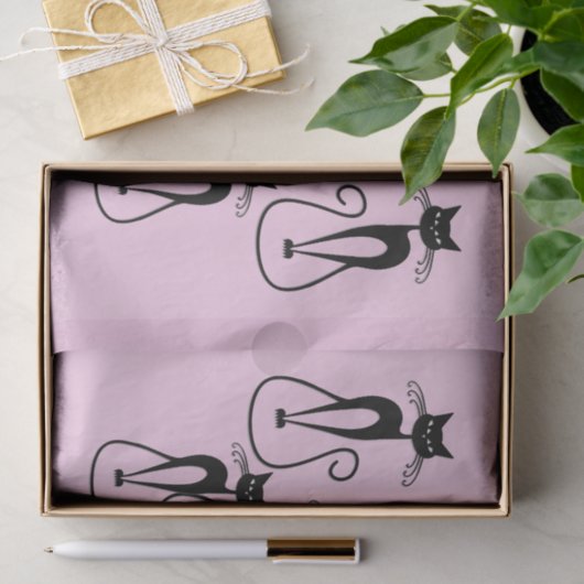 Whimsical Skinny Black Cat Pink Seidenpapier (Geschenk)