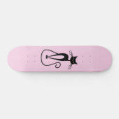 Whimsical Skinny Black Cat Pink Skateboard (Horizontal)