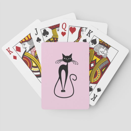 Whimsical Skinny Black Cat Pink Spielkarten (Rückseite)