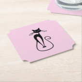Whimsical Skinny Black Cat Pink Untersetzer (angewinkelt)