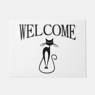 Whimsical Skinny Black Cat Willkommen Fußmatte
