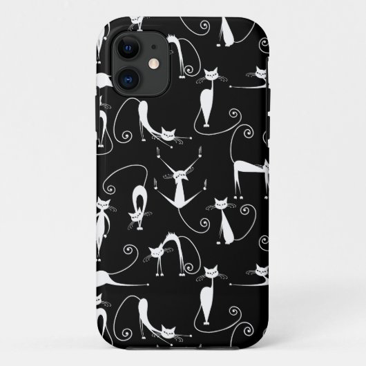 Whimsical Skinny white Cat Pattern Case-Mate iPhone Hülle (Rückseite)
