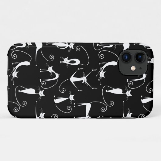 Whimsical Skinny white Cat Pattern Case-Mate iPhone Hülle (Rückseite (Horizontal))