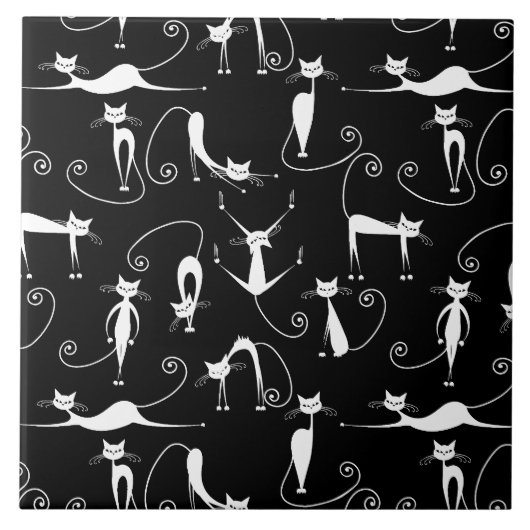 Whimsical Skinny white Cat Pattern Fliese (Vorderseite)