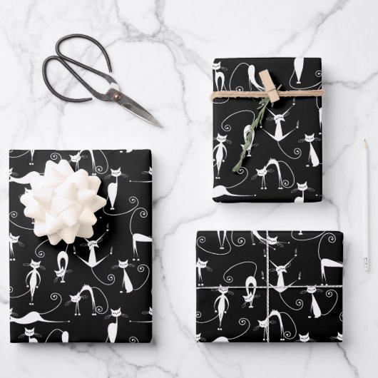 Whimsical Skinny white Cat Pattern Geschenkpapier Set (Vorderseite)