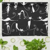 Whimsical Skinny white Cat Pattern Geschirrtuch (Gefaltet)