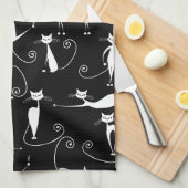 Whimsical Skinny white Cat Pattern Geschirrtuch (Viertel Falte)