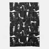 Whimsical Skinny white Cat Pattern Geschirrtuch (Vertikal)