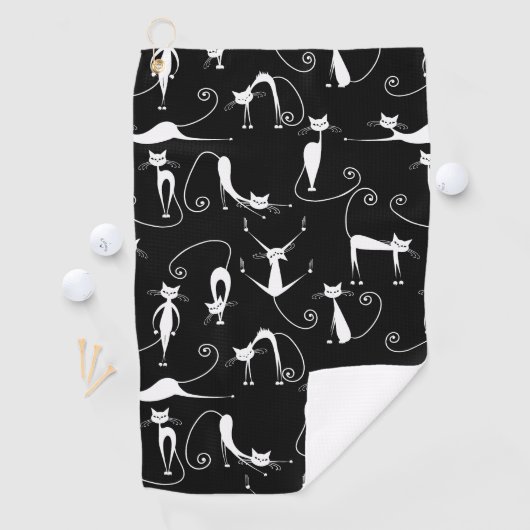 Whimsical Skinny white Cat Pattern Golfhandtuch (Insitu)
