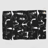 Whimsical Skinny white Cat Pattern Golfhandtuch (Horizontal)
