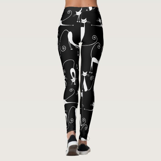 Whimsical Skinny white Cat Pattern Leggings (Rückseite)