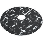 Whimsical Skinny white Cat Pattern Polyester Weihnachtsbaumdecke (Schrägansicht)