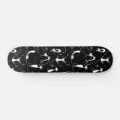 Whimsical Skinny white Cat Pattern Skateboard (Horizontal)