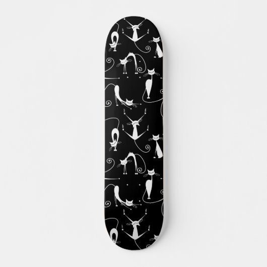 Whimsical Skinny white Cat Pattern Skateboard (Vorne)