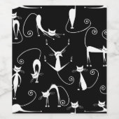 Whimsical Skinny white Cat Pattern Weinetikett (Einzelnes Label)