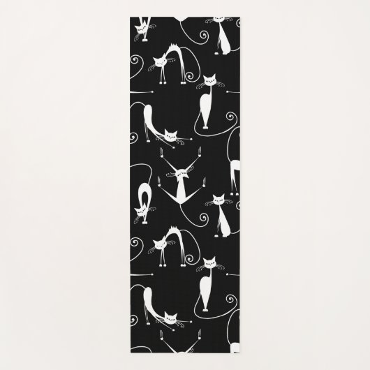 Whimsical Skinny white Cat Pattern Yogamatte (Vorderseite)