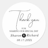 Whimsical Skriptkalligraphie Danke Hochzeit Runder Aufkleber (Vorderseite)