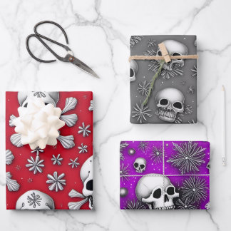 Whimsical Skulls und Schneeflocken Gotische Weihna Geschenkpapier Set