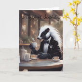 Whimsical Skunk in a coffee shop birthday Karte (Gelbe Blume)