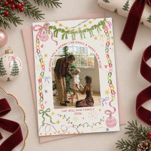 Whimsical Skurril Bunte Weihnachtsfamilienfoto Feiertagskarte