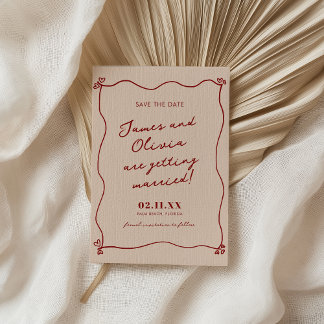 Whimsical Skurril Rote Handgezeichnete Hochzeit Save The Date