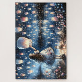 Whimsical Sky Lantern Lake Girl Puzzle (Vertikal)